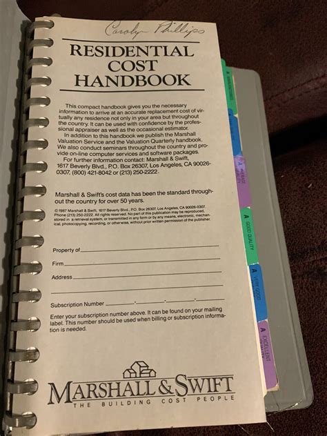 Residential Cost Handbook by Marshall & Swift 1985 Leather bound spiral