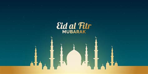 Eid Al Fitr Banner With Glowing Gold Mosque 1082495 Vector Art At Vecteezy