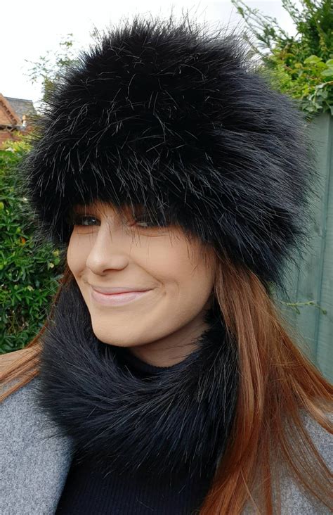 Lovely Long Black Luxury Faux Fur Hat With Polar Fleece Lining Fur Hat