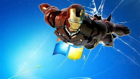 An Iron Man Flying Through The Air In Front Of A Blue Sky