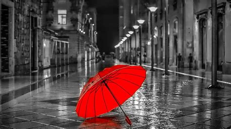 Hd Wallpaper Monochrome Umbrella Rainy Street Raining Wallpaper