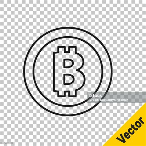 Ligne Noire Cryptomonnaie Pièce Bitcoin Icône Isolée Sur Fond