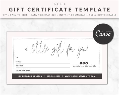 Gift Certificate Template For Canva Gift Card Template Gift Etsy
