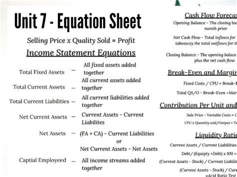 Unit 7 Decision Making Equation Sheet Btec National Extended Diploma