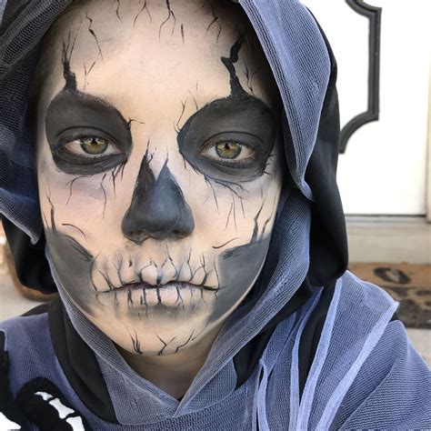 Boys Grim Reaper Skull Makeup Face Painting Halloween Grim Reaper