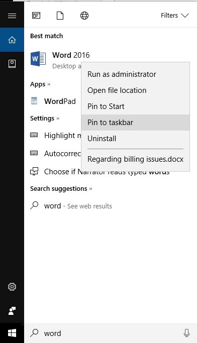 Pinning Word To My Taskbar Without Having To Pin Microsoft Community