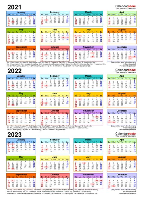 2021 2023 Three Year Calendar Free Printable Pdf Templates