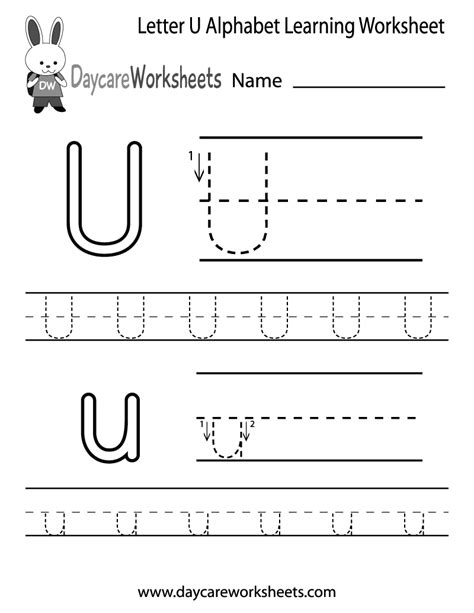 Free Printable Letter U Alphabet Learning Worksheet For Preschool