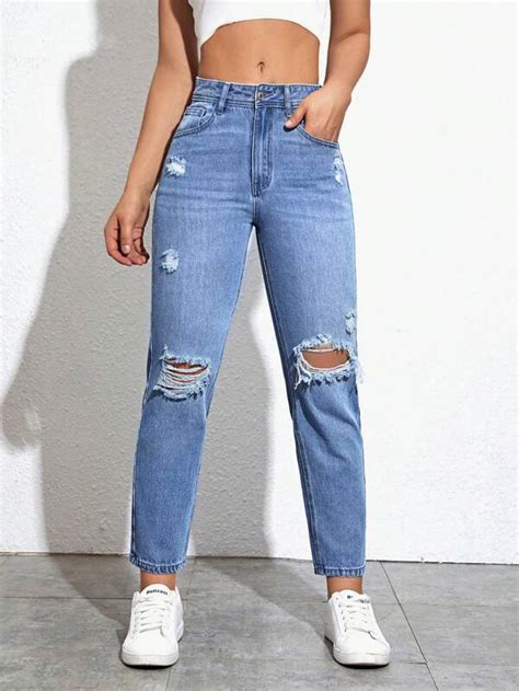 Shein Ripped Mom Fit Jeans Shein South Africa