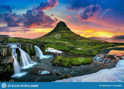 Kirkjufell At Sunrise In Iceland Beautiful Landscape Stock Image