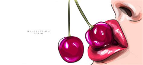 Premium Vector Vector Illustration Sexy Red Lips With Cherry