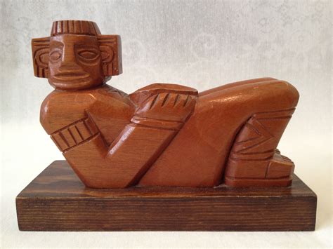 Vintage Hand Carved Wood Aztec Figure By J Pinal Signed Hand Carved