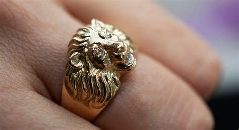 Gold Lion Ring Diamond Encrusted Lion Head Mens Jewelry Etsy 14k Solid Gold 14k Gold Diamond