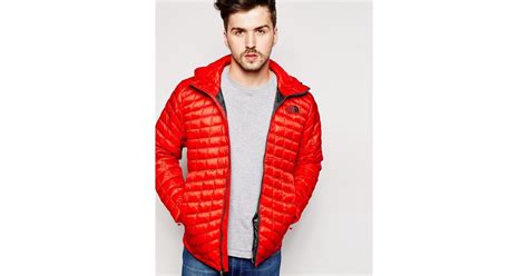 The North Face Thermoball Jacket With Hood In Red For Men Lyst