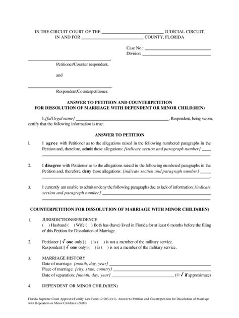 Counter Petition For Dissolution Of Marriage Florida Fill Out And Sign