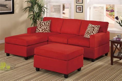 All In One Microfiber Plush Sectional Sofa With Ottoman Red Pertaining To Red Microfiber Sectional Sofas 
