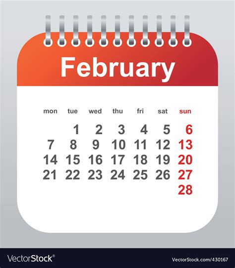 February Calendar Royalty Free Vector Image Vectorstock