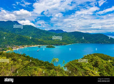 La Gran Isla Tropical Ilha Grande Abraao Playa Panorámica Drone Desde Arriba Angra Dos Reis Río