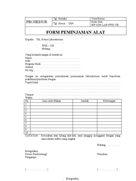 Contoh Form Peminjaman Barang Homecare24