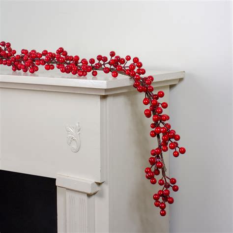 5 shiny red berries artificial twig christmas garland unlit christmas central