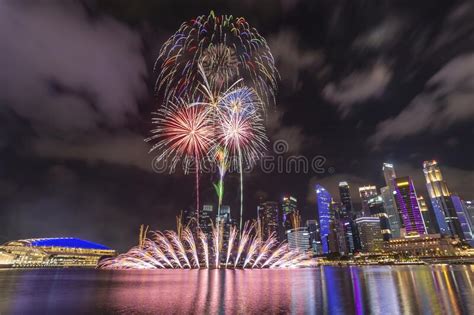 Singapore Fireworks Countdown Celebration New Year Firework Stock