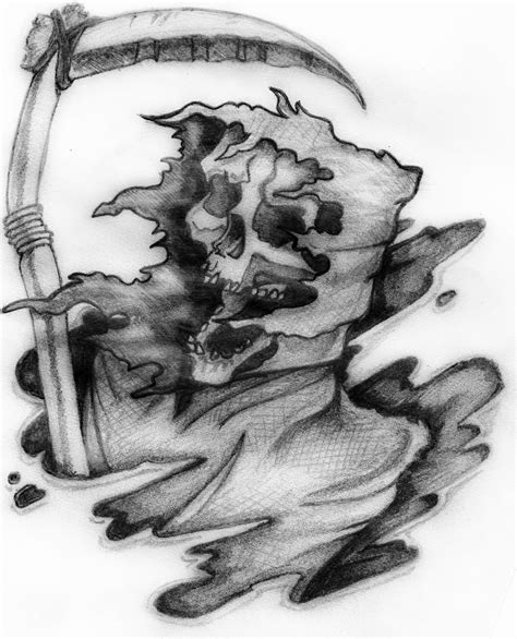 Superb Grey Ink Grim Reaper Tattoo Design