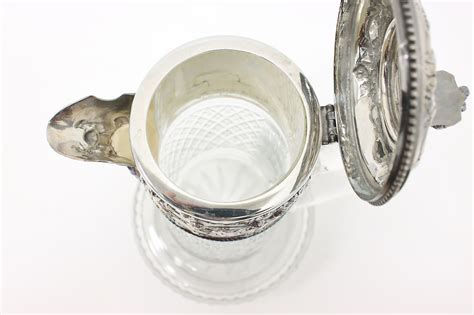 Victorian Antique Cut Glass And Silverplate Tankard Or Pitcher Cherubs