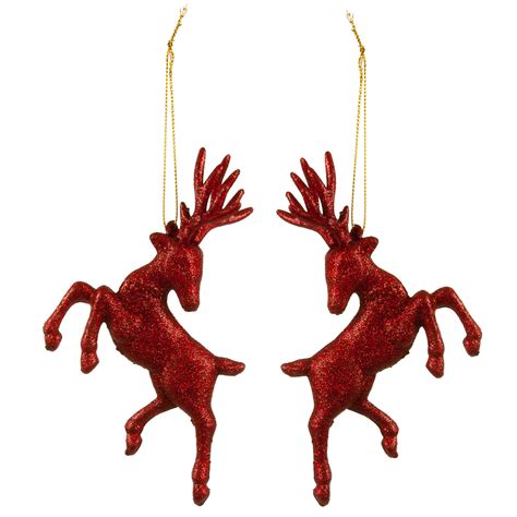 Set Of Two Hanging Red Glitter Reindeer Christmas Decorations £5 95 Garden4less Uk Shop