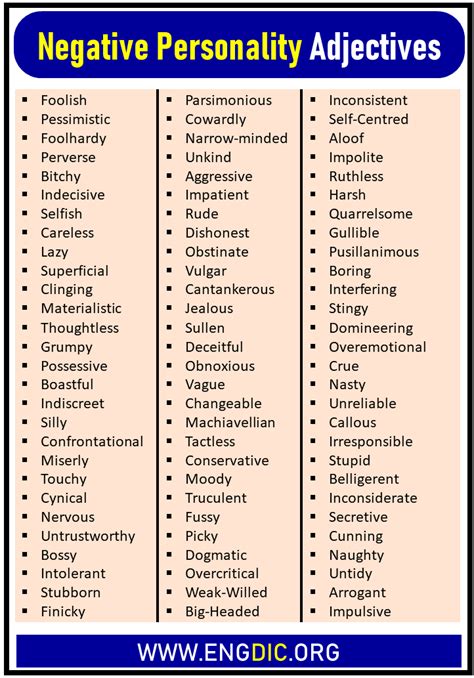 100 List Of Negative Personality Adjectives Engdic
