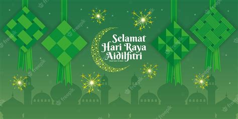 Selamat Hari Raya Aidilfitri Ilustración Vectorial Con Ketupat Con