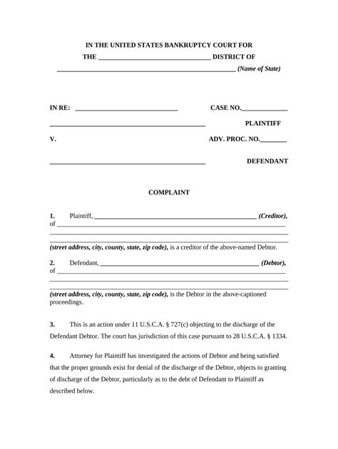 Complaint Bankruptcy Doc Template Pdffiller