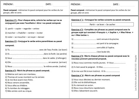 Exercices Corrigs Sur Le Pass Compos Auxiliaire Tre Fiche 2