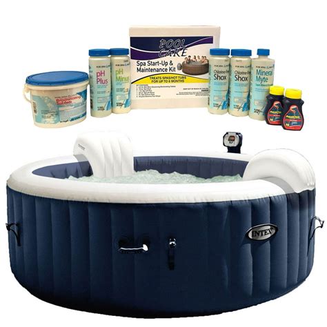 Intex Pure Spa 4 Person Home Inflatable Hot Tub And Qualco 6 Month Chemical Kit