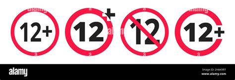 Over 12 Years Old Plus Forbidden Round Icon Sign Vector Illustration