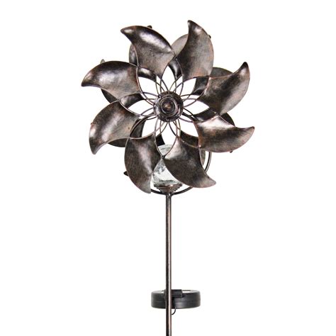 Exhart Solar Double Windmill Wind Spinner Garden Stake In A Bronze