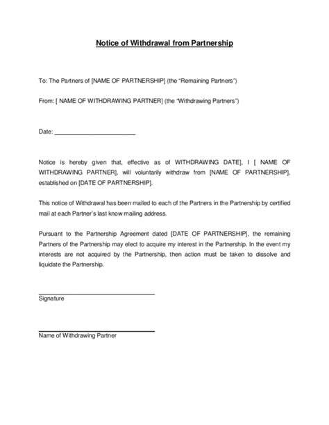 Letter Of Withdrawal From Business Partnership Gotilo