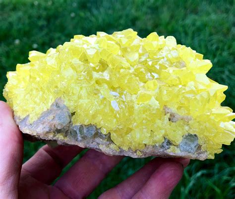 562g Native Sulfur On Light Green Cubic Fluorite Crystal Cluster