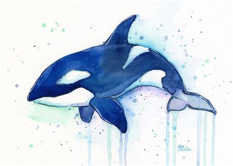 Orca Wale Aquarell Art Print Perfekt Für Kinderzimmer Schöner Großer