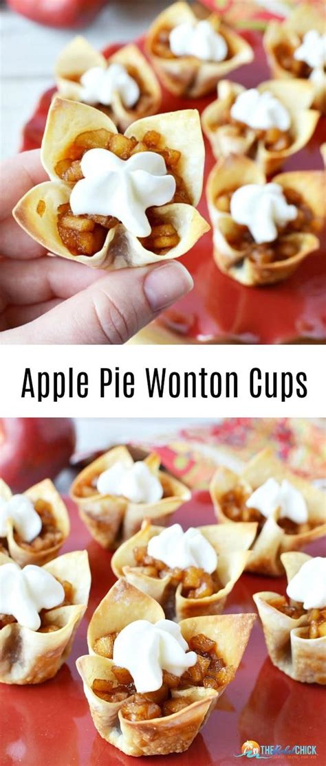 Chinese wontons, asian dumplings, ravioli & co dumplings are one of the most versatile foods because you can fill the simple dough with various fillings and prepare and serve them in so many ways. Apple Pie Wonton Cups Recipe | Desserts, Apple dessert recipes, Dessert recipes