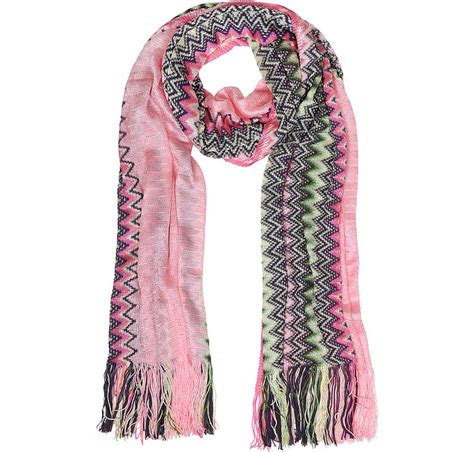 Missoni Pink Zig Zag Viscose And Cotton Fringed Stole At Forzieri
