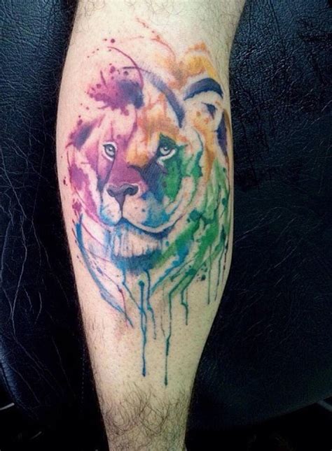 For realistic lion tattoos, in particular, consider larger areas such as your chest, back, ribs, thigh, calf, or stomach. Lion watercolor tattoo on leg calf - Tattooimages.biz