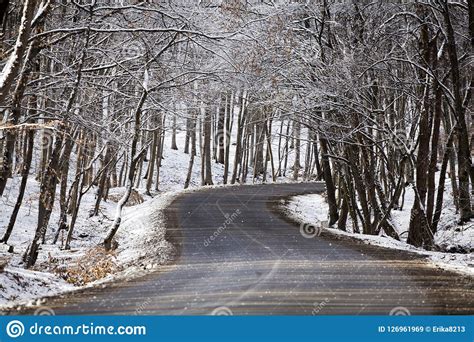 Snowy Country Road Stock Image Image Of Mountain Color 126961969