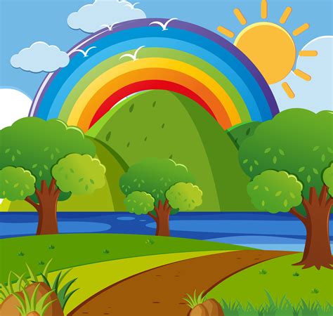 Background Scene With Rainbow Over The Park 382361 Vector Art At Vecteezy