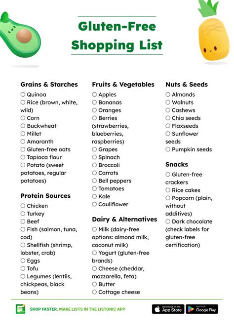 Gluten Free Food List Shopping List And PDF Listonic