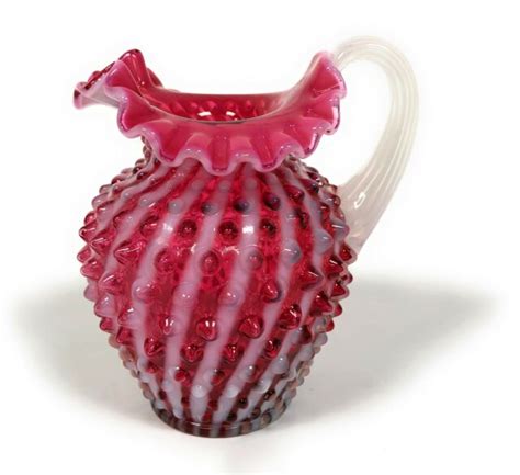 Fenton Cranberry Opalescent Hobnail Spiral Optic Pitcher 5 1 4 Qvc 1995 Ebay