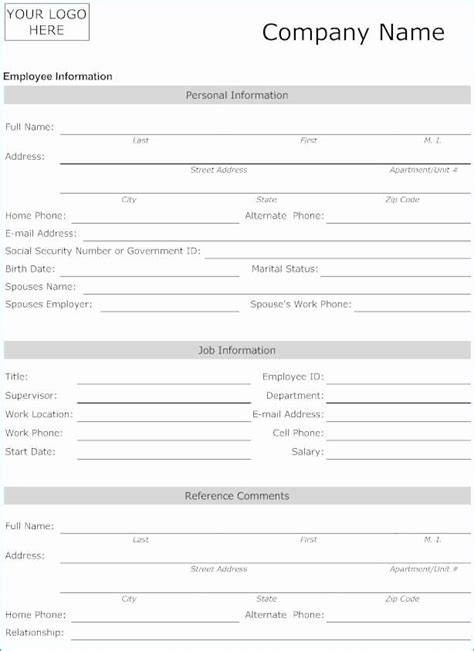 New Hire Employee Information Form Word All Business Templates