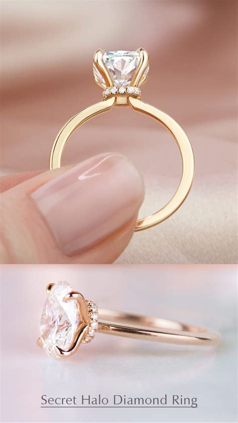 14k Rose Gold Secret Halo Diamond Ring Earth Engagement Rings