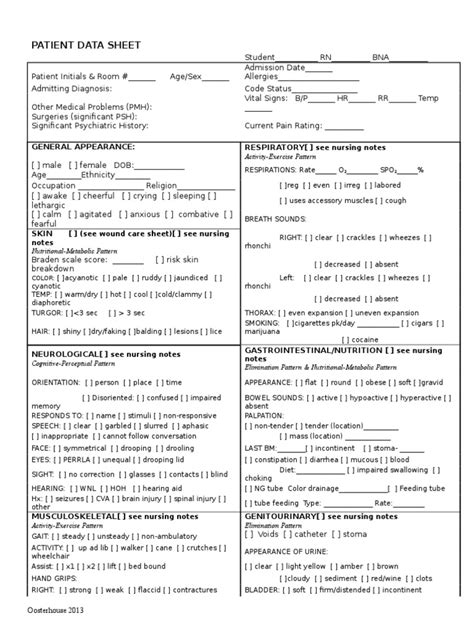 Patient Data Sheet Clinical Medicine Medical Specialties