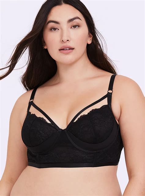 Plus Size Black Lace Strappy Lightly Lined Underwire Bralette Torrid