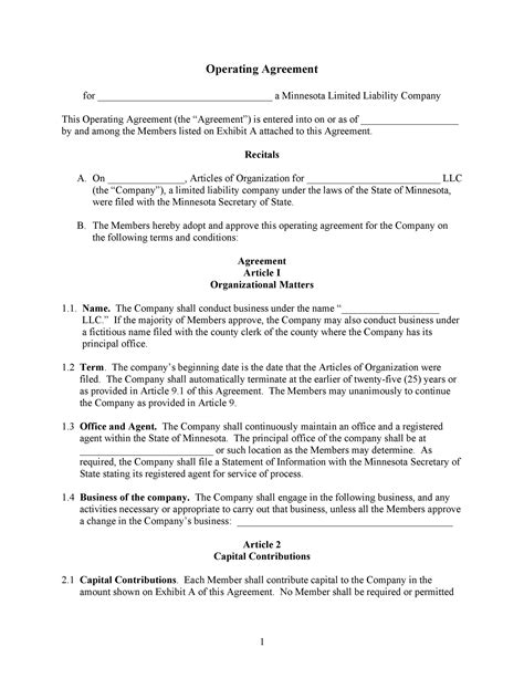 Llc Operating Agreement Template Fillable Printable Pdf And Forms My